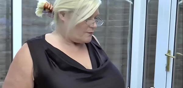  Busty British GILF catches a guy watching her and fucks him
